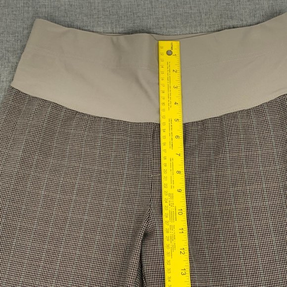 DUO Maternity Plaid Cropped Dressy Pants Medium Stretch Black Tan - Picture 8 of 12
